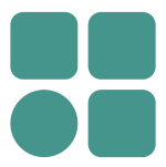 Four teal shapes on black background.